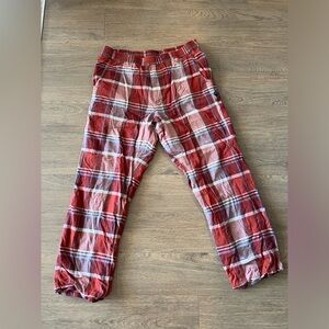 Prana Womens 100% Organic Cotton Red Plaid Pajama Pants Hidden Drawstring Size L